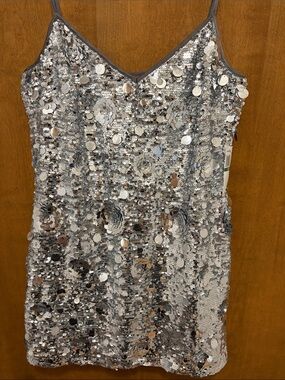 601. Arose Studio Silver Sequin Spaghetti Strap Dress